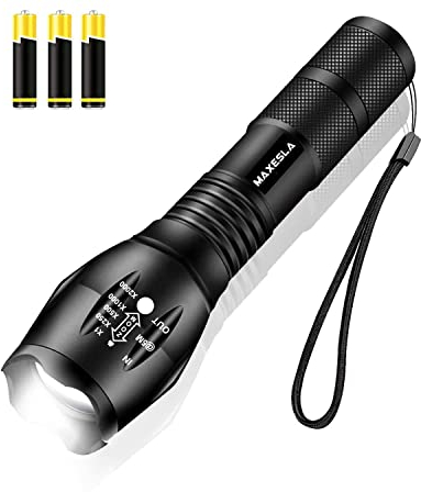 Maxesla LED Torch Battery Powered,Zoomable Torches Led Super Bright,Gifts for Men Dad Kids,Powerful Torches Water,Resistant 5 Modes Small Tactical Torch for Camping Xmas