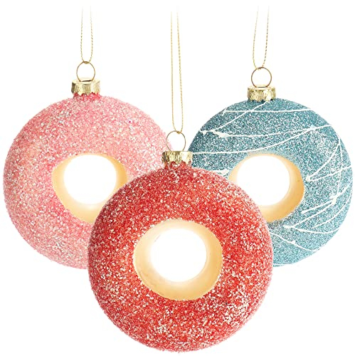 COM-FOUR® 3x Decorazioni per Albero di Natale Premium - Ciambelle Decorative in Vetro - Palle per Albero come Decorazioni Natalizia - Ciondoli per Albero di Natale (3 pezzi - ciambella - 3 colori)
