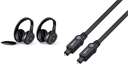 Meliconi Hp Easy Digital Bundle, 2 Cuffie Tv Stereo Senza Fili, 100% Digitali & Amazon Basics Cavo audio ottico digitale Toslink, 1 m