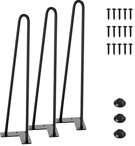 SMARTSTANDARD 18 Inch Heavy Duty Hairpin Furniture Legs, Metal Home DIY Projects for Nightstand, Coffee Table, Desk, etc with Rubber Floor Protectors Black 3PCS