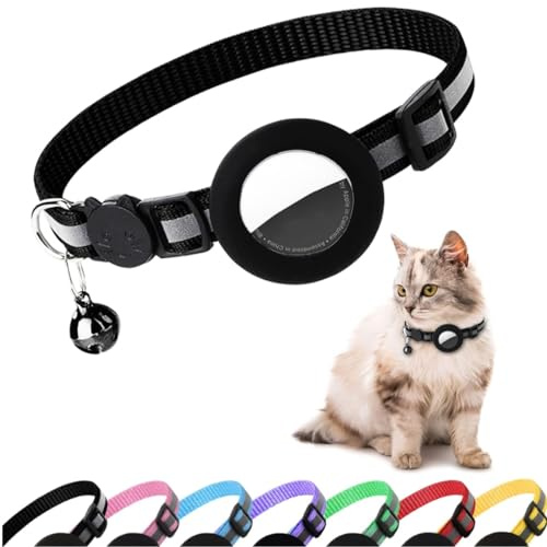 Airtag Cat Collar, Air tag Cat Collar with Bell and Safety Buckle (Black)