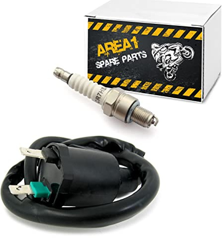 Area1 Bobina de Encendido de Repuesto + Conector de bujía + bujía Tipo CR7HSA GY6 50/125/150 4 Tiempos 139 QMB/QMA compatible con AGM GT Union Luxxon