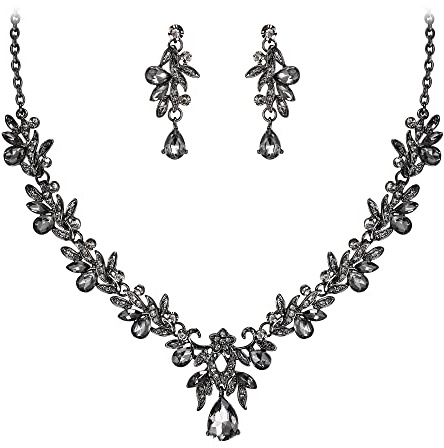 Clearine Kvinnors smycken set droppe blad smycken set kristall strass hänge halsband hängande örhängen set, Strass, Strass