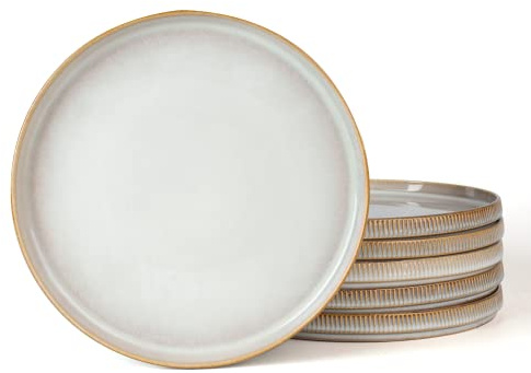 famiware Star Salad Plates for 6, 8 inches Plate Set, Stoneware Dinnerware, Small Dinner Plates for Dessert, Salad, Appetizer, Cappuccino White