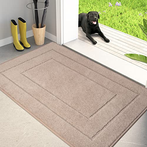 PURRUGS Dirt Trapping Door Mat 32 x 47, Non-Slip/Skid Machine Washable Entryway Rug, Dog Doormat, Super Absorbent Welcome Mat for Muddy Wet Shoes and Paws, Beige