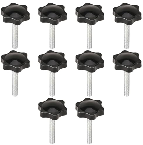 10 Stück Rändelschraube M6 x 40mm Sternschraube Schrauben mit Sterngriff flügelschrauben Sternkopfschraube Gerändelte Schwarze Gewinde Klemmknopf