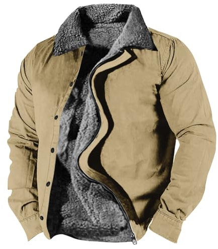 Feibeauty College Jacke Herren Warme Jacke Herren Mantel Decke Herren Übergangsjacke Zipper Herren Trenchcoat Herren Pilotenjacke Herren Schnittschutzjacke (Khaki, XXL)