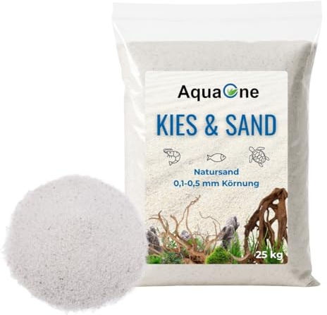 AquaOne Sabbia per acquario, 20 kg, base chiara, 0,1-0,7 mm, sabbia per acquario, alta qualità, sabbia di quarzo, grana fine, ghiaia per acquario, decorazione per acquari