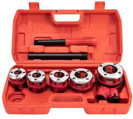 WOLEGM 9 tlg Schneidkluppensatz, Rohr Gewindeschneider Set mit 5 Gewindeschneidbacken 3/8 1/2 3/4 1 1/4 für Gewinde herzustellen oder beschädigte Rohrgewinde zu reparieren