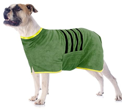 WUFANC Peignoir de Bain pour Chien, Peignoir pour Chien en Microfibre, Extra Absorbant et à séchage Rapide, Peignoir de Bain pour Chien avec Fermeture Velcro et Bande rétractable réglable pour Grands