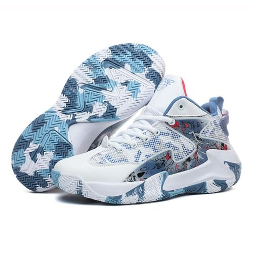 Hixingo Chaussure de Basketball for Hommes, Hautes Sneakers Baskets Enfant Automne et Hiver, Mode Baskets de Basket-Ball de Style Graffiti, Basket-Ball Chaussures de Sport pour Jeunes 36-46 EU
