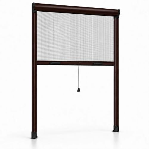 ESTO Insektenschutzrollo für Fenster, in Höhe und Breite zuschneidbar, Aluminiumrahmen, verschiedene Größen und Farben, Insektenschutznetz für Schiebe- und Flügelfenster (Braun, 60 x 150 cm)
