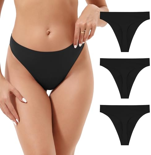 INNERSY periodiska underkläder sträng lätt blödning sömlösa perioder underkläder tanga 3-pack, 3 svart, M
