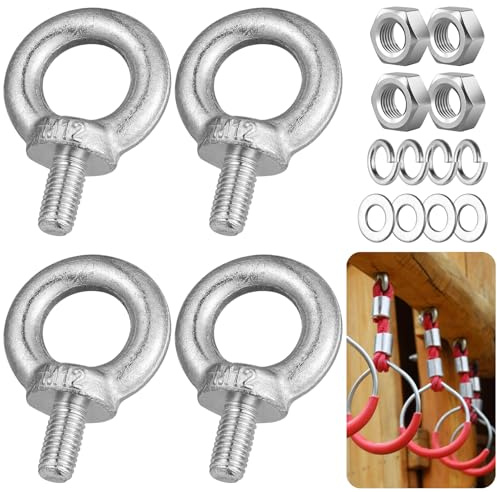 MirraSwit 4 bulloni a occhiello M12 con rondelle per dadi, bulloni ad occhiello per anello di sollevamento, bulloni ad occhiello, resistenti per sollevamento vivente e varie attrezzature di