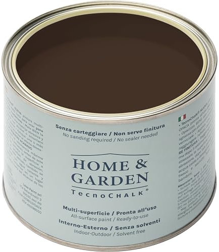 TecnoChalk® Home & Garden Peinture à la Craie Extra Résistante – Pas de Finition Nécessaire – Sans Ponçage, Maison et Jardin – Peinture Tout-en-Un – Sans Solvants – Couleur Marron RAL 8011 (500 ml)