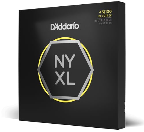 D'Addario Bass Guitar Strings, NYXL Nickel Plated, NYXL45130MS, Regular Light Gauge 45-130, Multi Scale, 5-String Set, Pack of 1