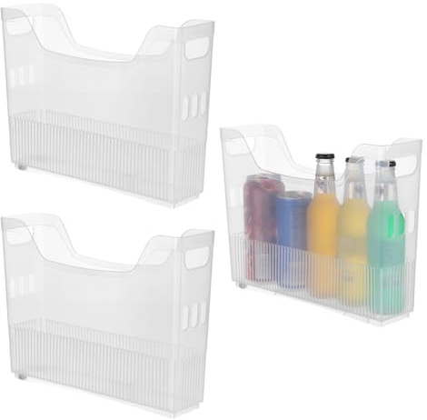YOFAPA 3 Pcs Freezer Organizer Bins, Clear Plastic Pantry Organizers with Wheels, Tall Narrow Kitchen Organization Rolling Bins for Cabinet, Storage Containers for Home, Office