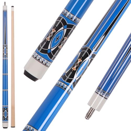 Teekerwang Billiards Short Pool Cue Stick, 48inch Billiard Cue Sticks, Table Pool Stick for Beginners, Hardwood Canadian Maple Pool Sticks for Billiard Table Sports (19 oz(Blue))