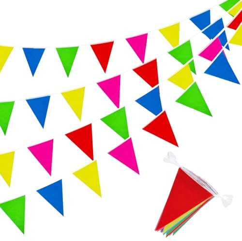 80 Metros Banderolas Fiesta, 150 Banderines Decorativos Multicolores, Banderines Triangulares Bunting Banner, Banderín de Tela Multicolor, para Cumpleaños Bodas Jardín Apertura Decoración de Fiestas
