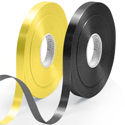 2 Rollo Cintas Negro y Amarillo, 8mm X 50M Creative Cinta de Raso, Cinta de Satén Doble Cara para Halloween Regalo Envoltura, Globos, DIY Coser, Pelo, Cumpleaños, Ramos Florales, Boda y Pastel Decor