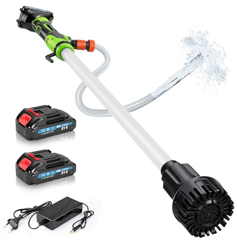 Akku Regenfasspumpe Wasserpumpe mit 2xAkkus, Kabellose Stab-Wasserpumpe, Max. Förderleistung 3000 L/h und Förderhöhe 10 m, Tauchdruckpumpe Kompatibel mit Makita Akku 18V für Pool/Gärten/Teiche