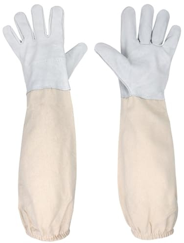Guantes de abeja de cuero protector Suministros de apicultura Guantes de jardín de manga larga resistentes a los arañazos para apicultores Camping Mecánico de automóviles, apicultura