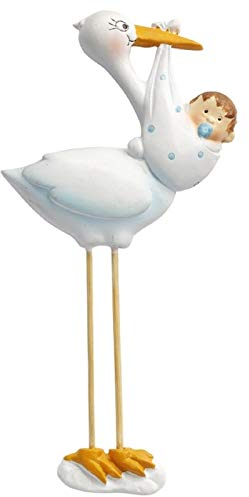 Hobbyfun Dekofigur zur Geburt eines Jungen: Storch, Polyresin, 95 mm