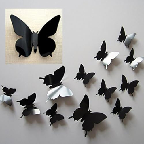 DP DESIGN® SET 12 FARFALLE ADESIVE NERE IN PVC EFFETTO 3D DA MURO PARETE ARMADIO SPECCHIO DECORAZIONE CASA NERO