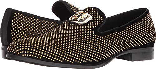 Stacy Adams Men's Swagger Studded Ornament Slip-on Driving Style Loafer, Black/Gold, 8 UK