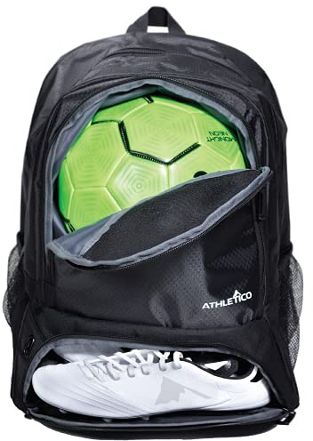 Athletico Youth Soccer Bag - Soccer Backpack & Bags for Basketball, Volleyball & Football | Includes Separate Cleat and Ball Compartment (Black)