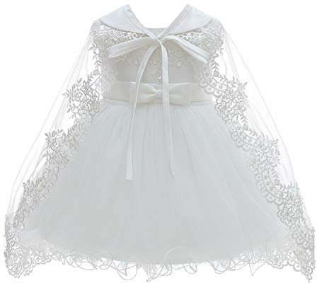 Silver Mermaid Baby Girls Christening Baptism Dress Satin and Tulle Baby Girl Dress for Flower Girl & Birthday(12M,White)