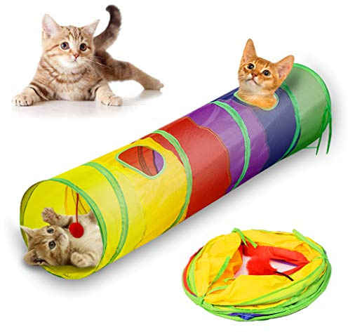 Andiker Túnel de Gato, Tubo de túnel de Mascotas Plegable Juguete Interior al Aire Libre Juguetes para Rompecabezas Hacer Ejercicio, esconder Entrenamiento y Correr con Bola Divertida 2 Agujeros