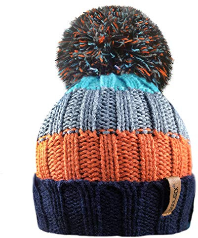 RockJock R80 Boys Ribbed Striped Thermal Insulating Bobble Hat - Multi