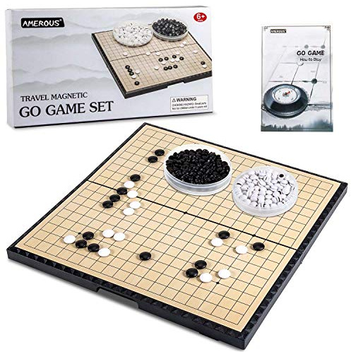 AMEROUS 11 Inches Magnetic Go Game Set (19 x 19), Travel Foldable Board Game Set with Magnetic Plastic Stones & Go Game Rules for Beginner, Kids, Adults （Weiqi）