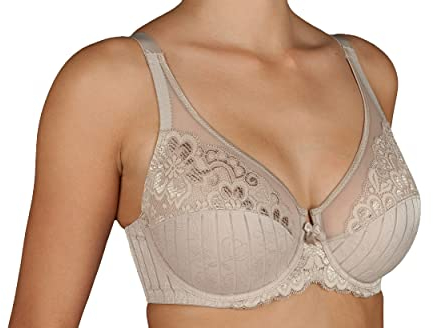 SELENE MARILUZ C-D-E Reggiseno con Ferretto Che combina Un Elegante Tessuto con Frange e Una Coppa in Tulle con Pizzo (C, Tierra, 3)