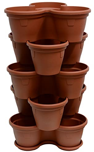 Gariella 5X Blumentopf Säulentopf Pflanzturm Hochbeet Pflanztopf-Kübel mit Untersetzer stapelbar bruchfest widerstandsfähig farbig Kunststoff