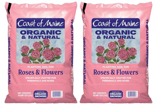 Coast of Maine Organic & Natural Planting Soil for Roses & Flowers - Premium Garden Soil w/Composted Manure, Sphagnum Peat Moss for Multi Use In Ground & Containers - Enhanced Drainage (20 Qt)