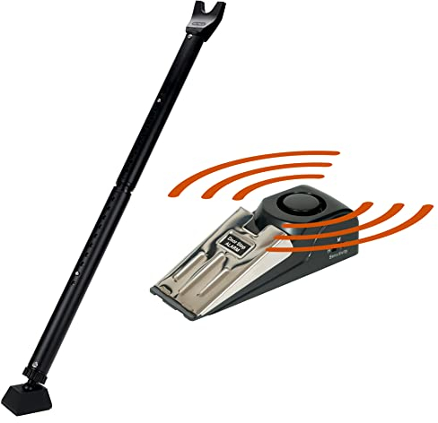 Tope de puerta con alarma y barra de seguridad para puerta, color negro, plateado, para casa, apartamento, escuela, sistema de seguridad de puerta de hotel, barra de seguridad para puerta corrediza de