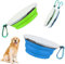 Hundenäpfe Faltbare Reiseschale 2 Stück fütternde Hundenäpfe mit Deckel und Haken,Auslaufsichere Hundenapf Tragbare Silikon Trinkschale für Katzen,Hunde Wanderungen and Camping (XL, Green Blue)