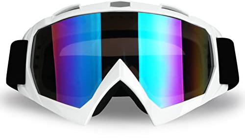 4-FQ Motocrossbrille ATV Brille Motorradbrille für Männer Frauen Erwachsene Jugend Winddicht Dirt Bike Brille Staubdicht UTV MX OTG Offroad Riding Racing Skiing Brille (Weißer Rahmen+Farbige Scheibe)