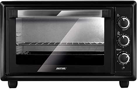MPM MPE28T MIni Forno 28 litri, Mini forno elettrico, funzione di ricircolo, doppia porta in vetro, 6 modalità di riscaldamento, timer fino a 60 minuti, regolazione della temperatura fino a 250 °C,