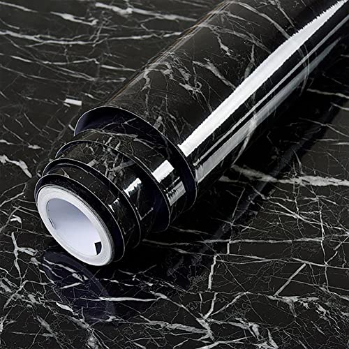 Warmiehomy Klebefolie Möbel 60 x 500 cm Möbelfolie Selbstklebend Wasserdicht Klebefolie Marmor PVC Möbelfolie zum Kleben Küchenfolie Wand Dekofolie für Möbel Schwarz