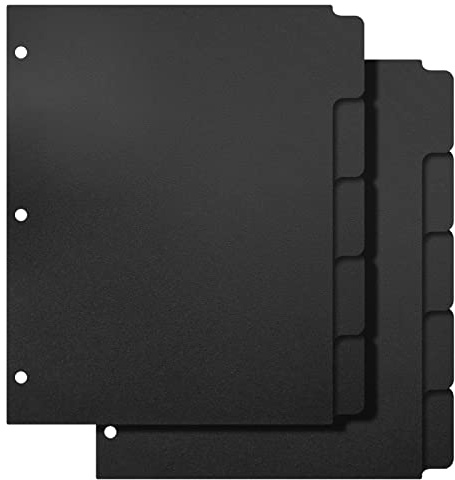 3 Ring Binder Dividers with 5-Tabs for Letter Size, 1/5 Cut, 3-Hole Punched, Write & Erase Plastic Binder Dividers Extra Durable Section Index Dividers for Binders, Pack of 2 Sets, 10 Dividers Total