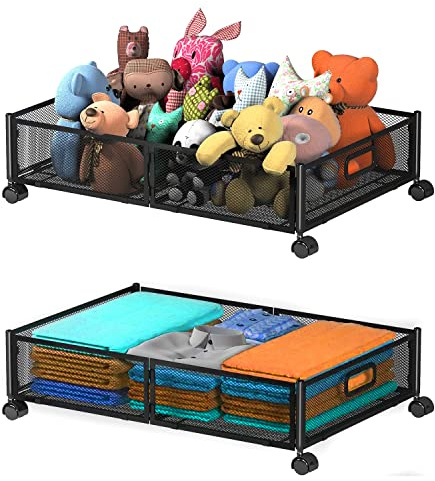 SKERELL Almacenamiento debajo de la cama con ruedas, almacenamiento de ropa plegable debajo de la cama con asa, organizador de almacenamiento de zapatos debajo de la cama, cajón de almacenamiento