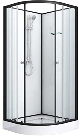 SANOTECHNIK Komplettduschkabine BELA 2 Schwarz 90×90×203 cm – All-in-One Komplettdusche | 4 mm ESG-Sicherheitsglas, Einhebelmischer, Handbrause, Glasablage, Eck-Schiebetür, PS13B