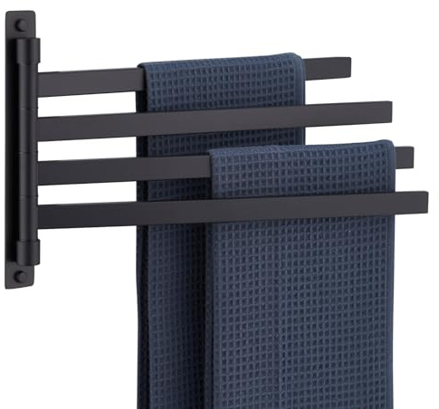 KOKOSIRI Bathroom Towel Bars Swivel Towel Rails Matte Black Swing Out Hand Towel Holder 4-Arm for Bath Kitchen Wall Stainless Steel B5007BK-A4