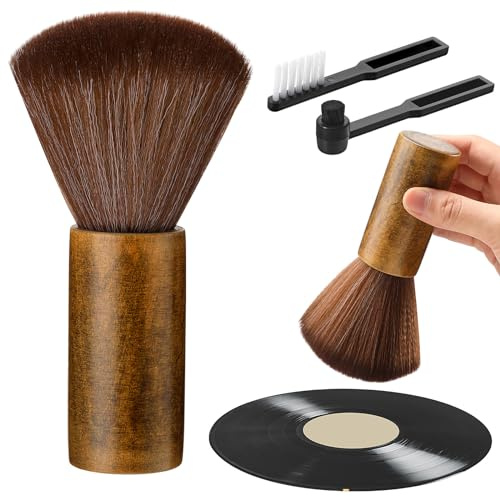 Ziliny 3 Pcs Vinyl Record Cleaning Brush Wooden Anti Static Dust Record Vinyl Cleaner Kit Player Accessories Gift for Music Lovers(Dark Brown)