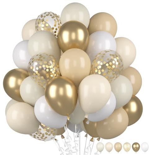 Luftballons Beige Sandweißer, 60 Stück Metallic Gold Mattes Weiß Helium Ballon, Aprikose Creme Weiss Nude Gold Konfetti Latex Ballons für Boho Geburtstag Hochzeit Frauen Abschluss Party Babyparty