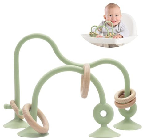 zeeloopbee Baby Teething Toy, High Chair Toys with Suction Cups for Infant Toddlers 10-12M+, Silicone Baby Teether Toys, Montessori Sensory Highchair Toy, Suction Toys for Babies 12-24M(Green)
