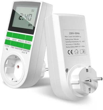 TobeBright Zeitschaltuhr Digital Steckdose mit 16 Programmen，Steckdose Zeitschaltuhr mit Zufallsmodus zum Einbruchschutz - Timer Steckdose 16A Digitaler Timer Stecker für Hausgeräte
